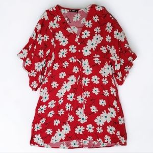Womens Shein Floral Red Dress Size S Small Flowy Light